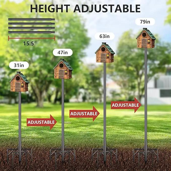 Bird Feeder Pole Kit, 79 Inch Bird House Pole for Outdoors Heavy Duty,5 Base Prongs Adjustable Birds Feeder Stand for House by GreenHaven Gardens
