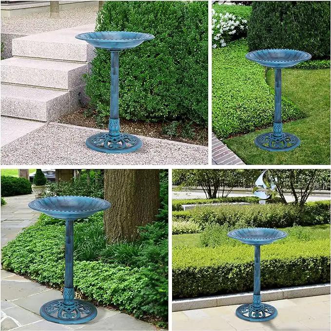 VIVOHOME 28 Inch Height Polyresin Lightweight Antique Outdoor Garden Bird Bath Blue by GreenHaven Gardens