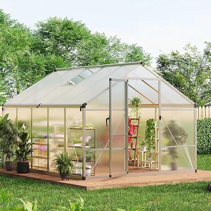 8 x 10 FT Greenhouse, Greenhouses for Outside, Polycarbonate Greenhouse with Aluminum Frame, Lockable Door and Ajustable Roof Vent for Backyard, Green Houses for Outside Garden Backyard, Patio by GreenHaven Gardens