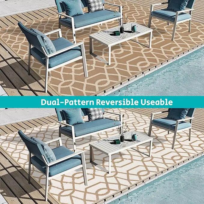 HEBE Outdoor Rug Waterproof 9x12, Reversible Plastic Straw Rug RV Camping Rug, Indoor Outdoor Patio Mat Clearance, Outside Carpet for Porch,Deck,Camper,Balcony,Backyard,Picnic by GreenHaven Gardens