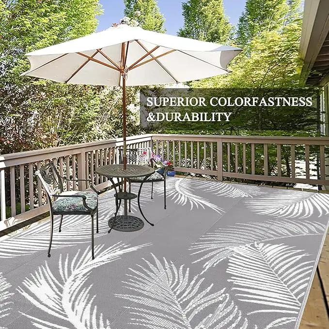 Pauwer Outdoor Rug, 6'x9', Leaf Grey, Reversible, Waterproof, Polypropylene, Lightweight, RV Mat, Patio Decor by GreenHaven Gardens
