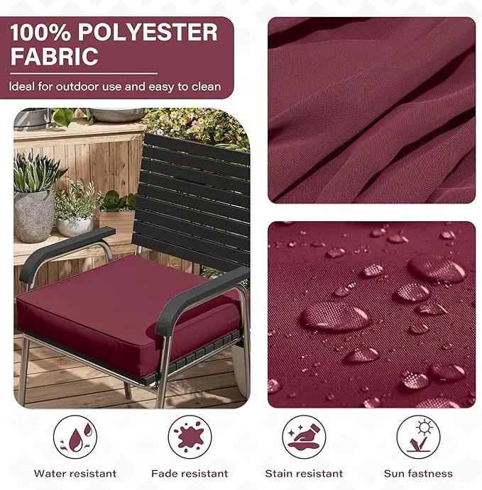 Patio Chair Cushions 19 X 19 X 4 Inch Waterproof Outdoor Seat Cushions for Patio Furniture, Outdoor Sofa Couch Pads with Ties & Handle, Set of 2, Burgundy by GreenHaven Gardens