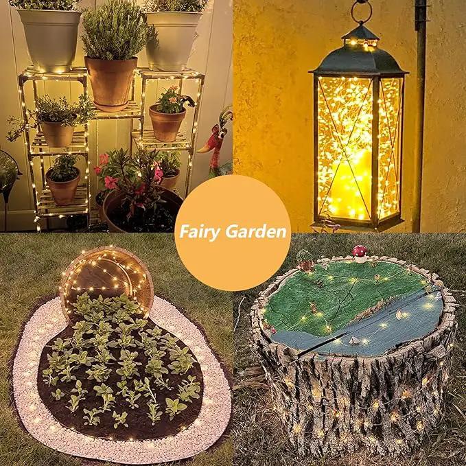 YEGUO Solar Fairy Lights Outdoor Waterproof, 4 Packs Each 33ft 100 LED String Lights Warm White, 8 Modes Silver Wire Twinkle Lights by GreenHaven Gardens