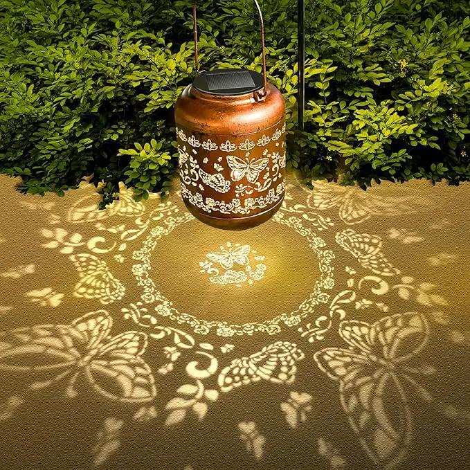 2Pack Butterfly Solar Lanterns Outdoor Hanging Waterproof Lanterns for Garden Decor Christmas Gifts for Women Mom Grandma Metal Solar Lights Decoration Outside for Yard, Patio,Pathway Landscape by GreenHaven Gardens