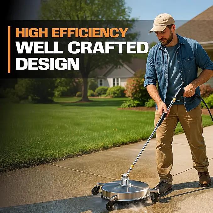 EDOU 18 inch Pressure Washer Surface Cleaner - Stainless Steel Power Washer Attachment - 4,000 PSI Max - Concrete Cleaner with Dual Nozzles and Extension Wands - Silver by GreenHaven Gardens