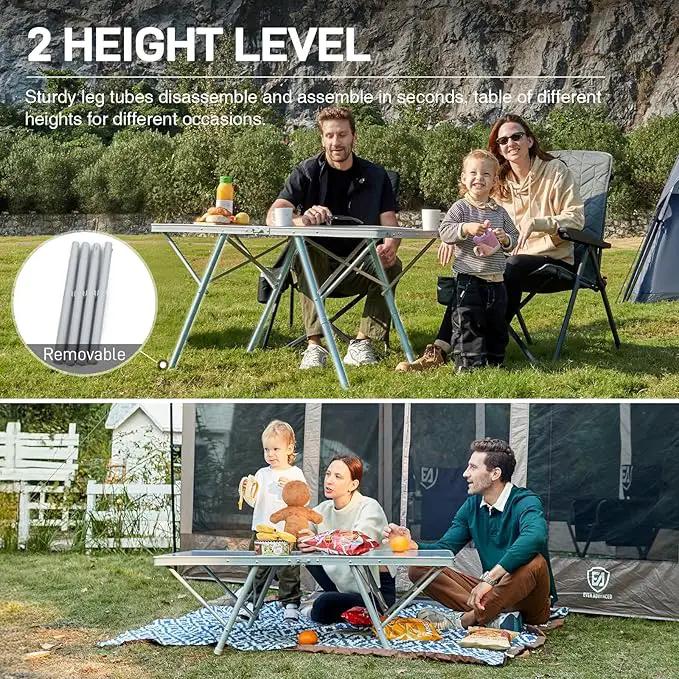 EVER ADVANCED Large Camping Table for 4-6 Person, Portable Folding Aluminum Table with Carrying Handle, Suitable for BBQ, Picnic, Camping and Indoor Use, Support up to 130LBS, Silver by GreenHaven Gardens
