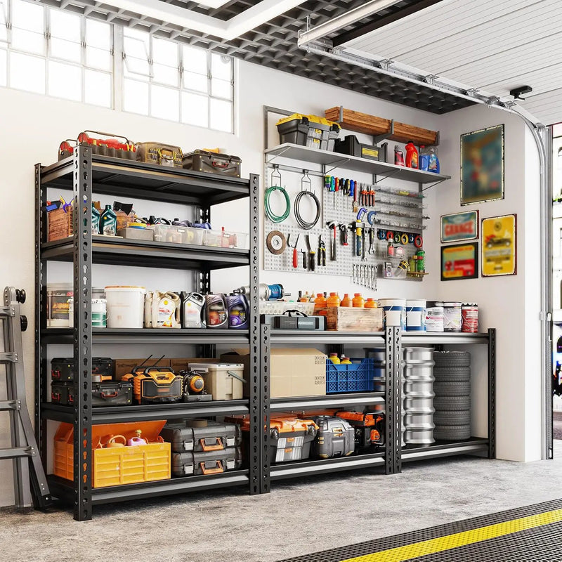 REIBII Storage Shelves, 2000LBS Garage Shelving Heavy Duty, 5 Tier Adjustable Metal Shelving for Garage, Warehouse, Pantry, Kitchen, Basement, 12" D x 27.5" W x 60" H, Black, 2Pack by GreenHaven Gardens