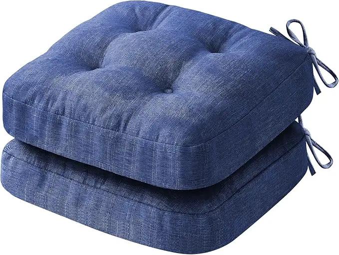Chair Cushions, Dining Chair Cushions, Tufted Indoor Chair Pads, Set of 2, Navy Blue, 16.5'' x 16.5'' x 3.5'' by GreenHaven Gardens