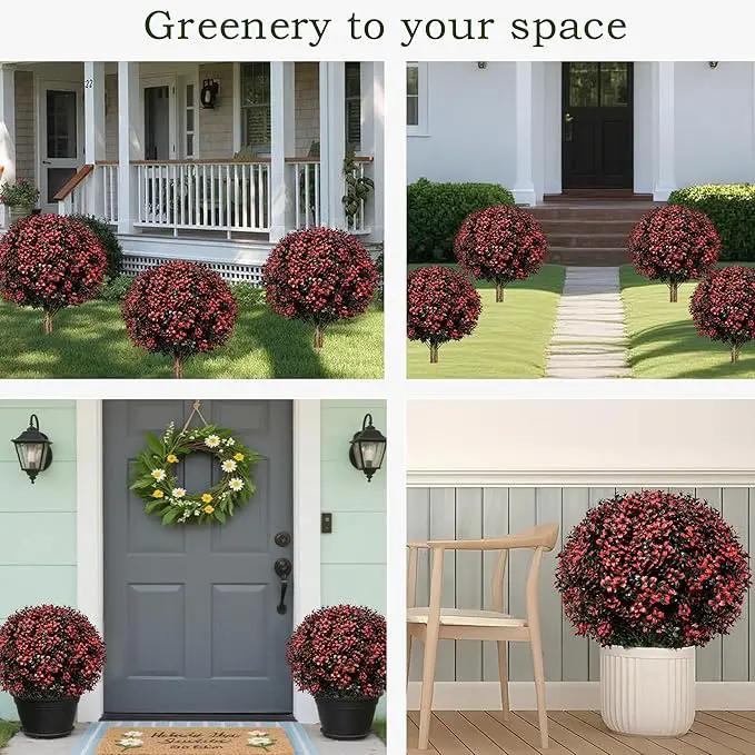 Fall Artificial Topiary Ball Boxwood Tree Outdoor with Spike,Set of 2 Large Faux Shrubs Bushes for Outdoor Planter,UV Resistant Autumn Fake Boxwood Plants for Potted Porch Indoor 24" by GreenHaven Gardens