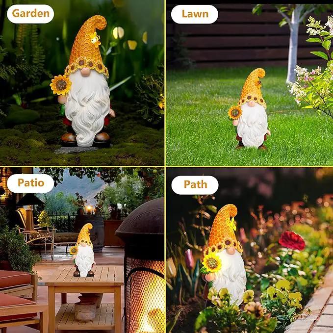 Garden Gnomes Outdoor - Sunflower Gnome Statue with Solar LED Lights for Yard, Patio, Lawn Ornaments - Best Garden Gifts for Mothers Day, Housewarming, Festival by GreenHaven Gardens