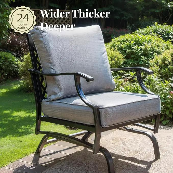 Patio Furniture Set with Fire Pit Table, 5 Pcs Metal Outdoor Conversation Set, 4 Rocking Chairs with 5.75" Extra Thick Cushion and 28" Fire Pit Table for Backyard Deck, Grey by GreenHaven Gardens