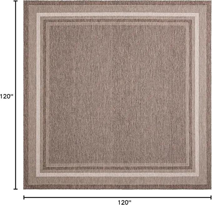 Unique Loom Outdoor Border Collection Area Rug - Soft Border (10' Square Brown/Ivory) by GreenHaven Gardens