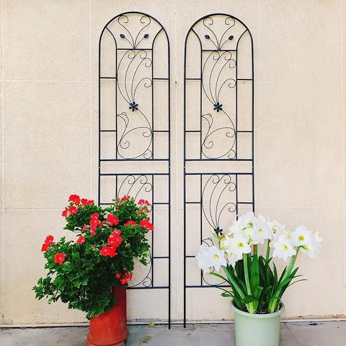 Metal Garden Trellis Rustproof Trellis for Climbing Plants Outdoor Flower Support Peacock Style (Black-2 Pack, 86.7"x19.7") by GreenHaven Gardens