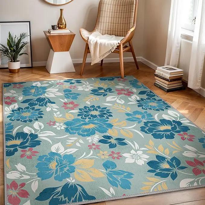 GENIMO Indoor Outdoor Area Rug 8' X 10' Waterproof, Washable Patio Rug Non Shedding, Easy Cleaning Floral Outdoor Carpet for Living Room, Bedroom, Dining Room, Balcony, Backyard, Deck, RV, Blue Grey by GreenHaven Gardens