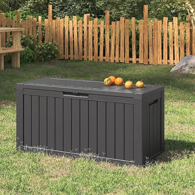 NUNU LAB 75 Gallon Outdoor Storage Box,Large Resin Sturdy Deck Box, Backyard Outside Storage Box Waterproof with Double Wall Panels,Package Delivery Garden Hose Storage Bin Outdoor Tool by GreenHaven Gardens