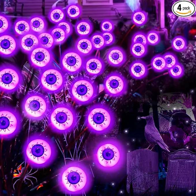 4 Pack Solar Purple LED Eyeball Halloween Outdoor Lights - Waterproof, Swaying Fairy Lights for Pathway, Yard & Garden Decorations by GreenHaven Gardens