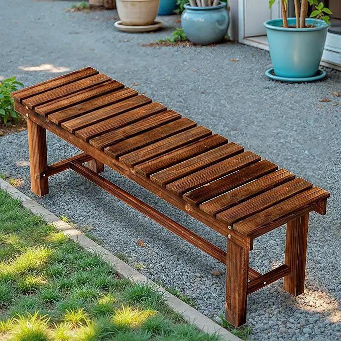 Outdoor Garden Bench, Weatherproof Patio Benches 3-Person Seat Backless Wooden Porch Bench, Multifunctional Slat All Weather Bench for Garden Lawn Porch Park Backyard (Carbonized Brown, 47.2 inch) by GreenHaven Gardens