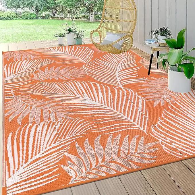 Pauwer Waterproof Outdoor Rug 6x9, Reversible Plastic Straw Patio Camping Rug, Indoor Outdoor RV Mat Carpet for Deck, Camper, Porch, Balcony, Backyard, Picnic, Leaf Orange by GreenHaven Gardens
