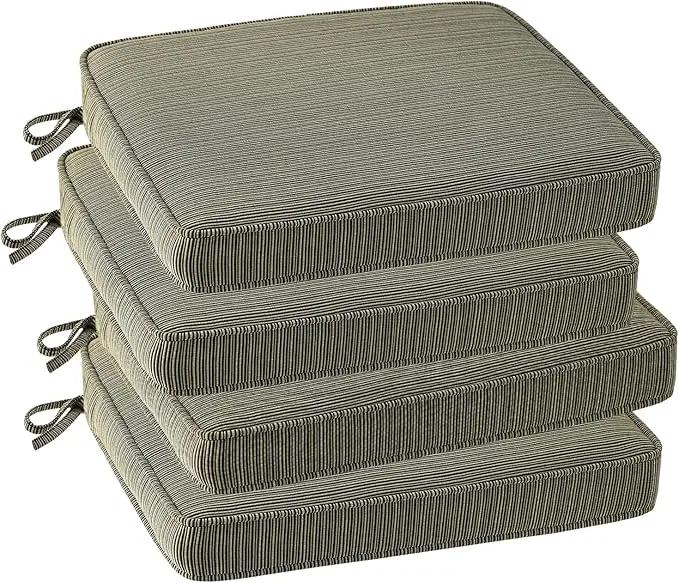 Outdoor Square Corner Seat Cushion, 19"x19"x3", Set of 4, Non Slip Seat Cushion Pads with Removable Cover for Patio Furniture, Garden Yard Lawn, Dark Black Tan Stripe by GreenHaven Gardens