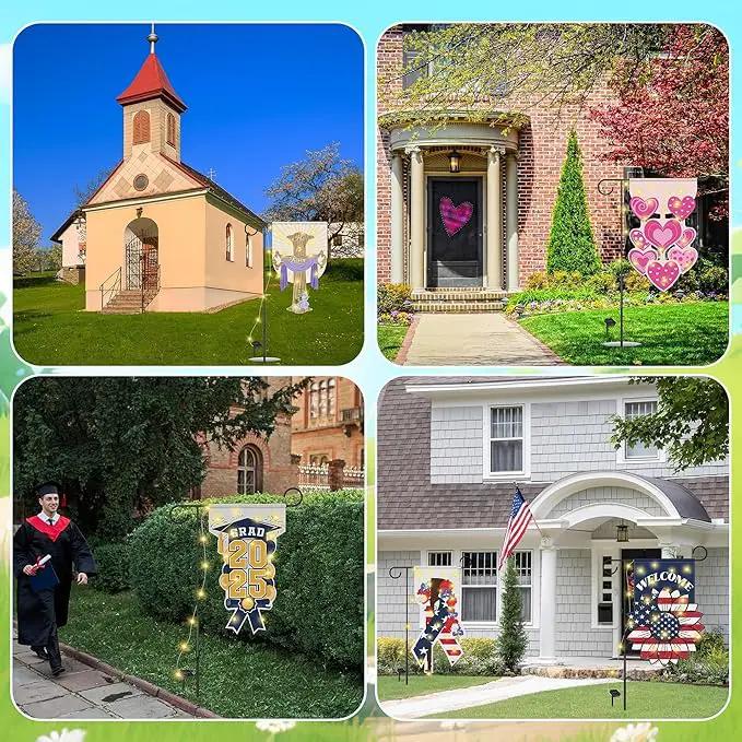 12 Set Seasonal Garden Flags 8 Modes Solar LED Double Sided 12 x 18 Inch Small Yard Flag Outdoor Lighted Spring Summer Easter Graduation Memorial Day Garden Decor for All Seasons, 12 Styles by GreenHaven Gardens