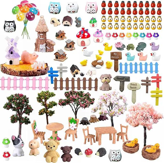 132pcs Fairy Garden Accessories Kit Miniature Animals,Tree,Fence,House Figurines Ornament Statue Craft for DIY Garden Micro Landscape Bonsai Dollhouse Decoration by GreenHaven Gardens