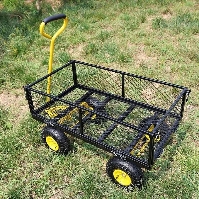 Wagon Removable Sides - Farm, Warehouse, Yard Dump Cart - Yellow+Black Air Wheels by GreenHaven Gardens