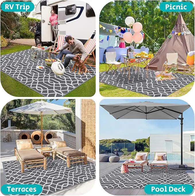 HEBE Outdoor Rug Waterproof 8x10, Reversible Plastic Straw Rug RV Camping Rug, Indoor Outdoor Patio Mat Clearance, Outside Carpet for Porch,Deck,Camper,Balcony,Backyard,Picnic by GreenHaven Gardens