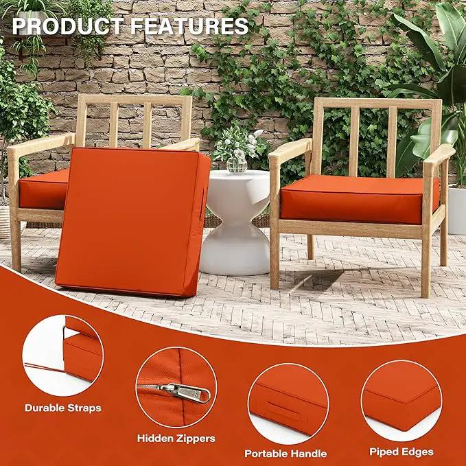 Patio Chair Cushions 24 X 24 X 5 Inch Waterproof Outdoor Seat Cushions for Patio Furniture, Outdoor Sofa Couch Pads with Ties & Handle, Set of 2, Orange by GreenHaven Gardens