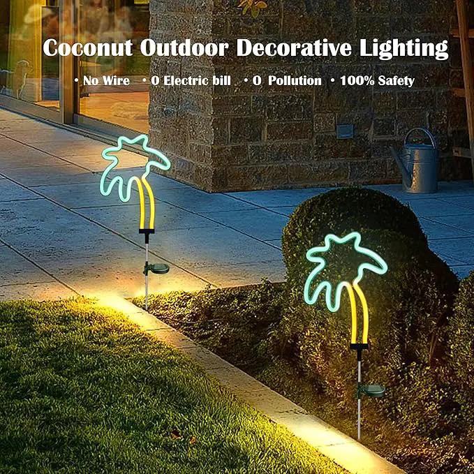 SunKite Solar Garden Lights - Coconut Solar Decorative Stake Lights Outdoor Waterproof Solar Neon Lights for Garden,Yard, Lawn, Pathway,Patio,Backyard,Pool,Hawaii Decor(2 Pack) by GreenHaven Gardens