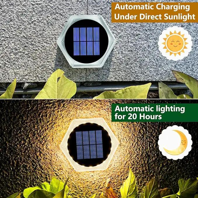 YiLaie Solar Deck Dock Lights 6 Packs Hexagon Warm White Step Lights Outdoor Waterproof Solar Powered for Driveway Post Fence Stairs Yard Patio Pathway Porch by GreenHaven Gardens