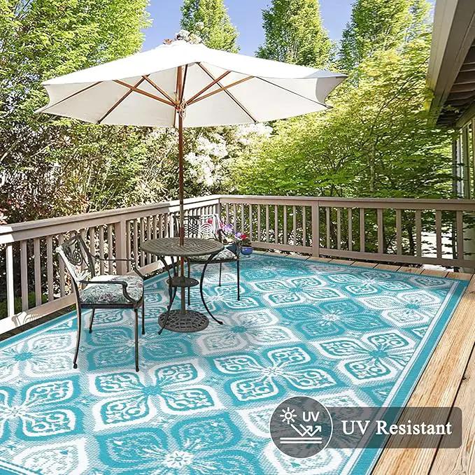 Pauwer Waterproof Outdoor Rug 6x9, Reversible Plastic Straw Patio Camping Rug, Indoor Outdoor RV Mat Carpet for Deck, Camper, Porch, Balcony, Backyard, Picnic, Clover Teal by GreenHaven Gardens