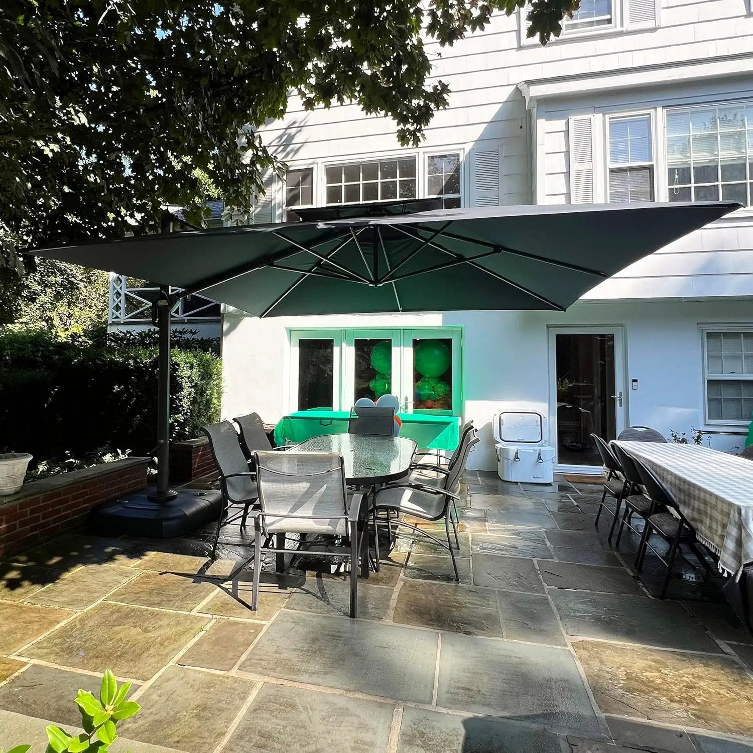 PURPLE LEAF 12ft Patio Umbrella with Base Large Outdoor Square Umbrella Deluxe Hanging Double Top Cantilever Offset Market Umbrella Windproof Garden Umbrella Grey by GreenHaven Gardens