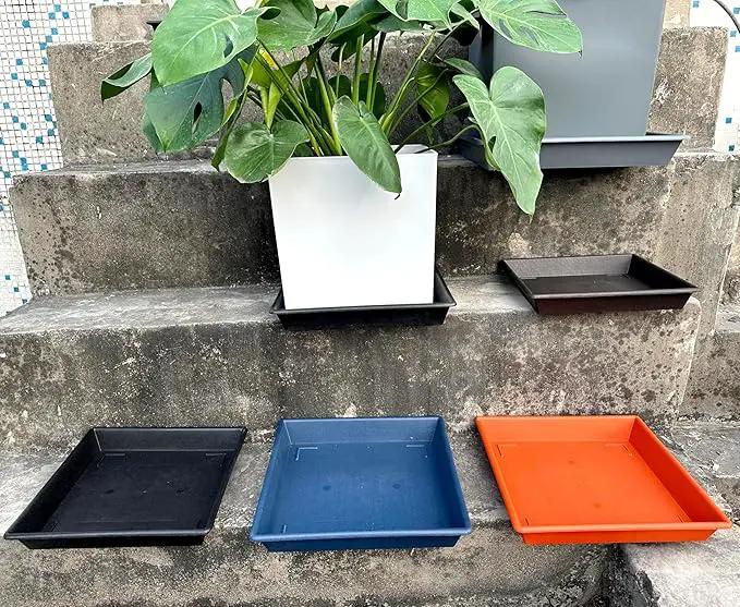 Square Plant Saucer 14 Inch 2 Pack，Plant Stand Plant Trays for Pots Heavy Duty Gray Plastic Plant Saucers for Indoors Outdoors, Flower Pot No Holes Plant Lover Gardening Gifts by GreenHaven Gardens