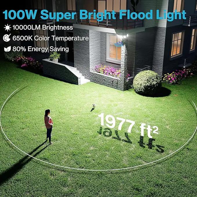 Olafus 100W Motion Sensor Outdoor Lights, 10000LM 6500K Daylight Flood Lights Outdoor Motion Sensor, Dusk to Dawn Outdoor Lighting, IP65 Waterproof Motion Detector Lights for Outside, Black by GreenHaven Gardens