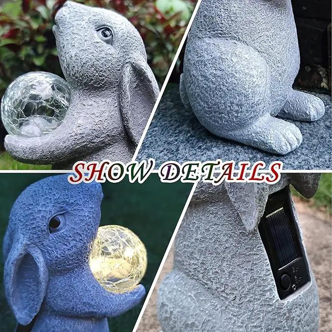 Solar Rabbit Statue Garden Decor -Rabbit Lover Gifts, with Gazing Solar LED Lights Ball Bunny Decoration for Garden Yard Patio Lawn Balcony - Gifts for Mom Grandma by GreenHaven Gardens