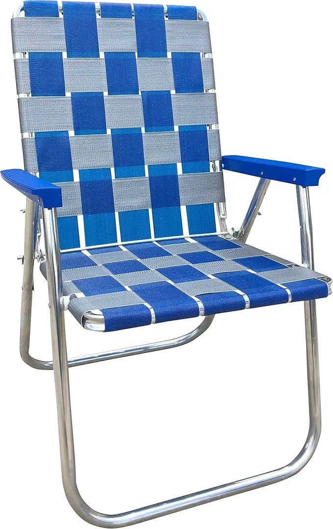 Lawn Chair USA Folding Aluminum Outdoor Patio Lawn Chair | Heavy-Duty Webbed Chairs for Camping, Sports, Beach, Yard & Tailgating | Lightweight Portable | Classic - Blue/Silver by GreenHaven Gardens