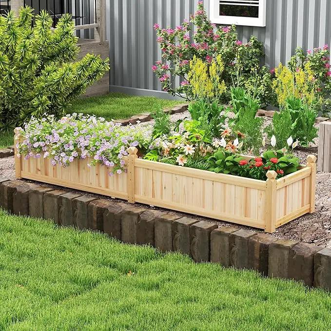 HAPPYGRILL Raised Garden Bed, Wooden Elevated Garden Box w/8 Drain Holes, Detachable Bottom Panels, Liner for Flowers Vegetables Herbs Fruits, Outdoor Planter Box for Backyard Lawn, 89" x 23.5" x 16" by GreenHaven Gardens