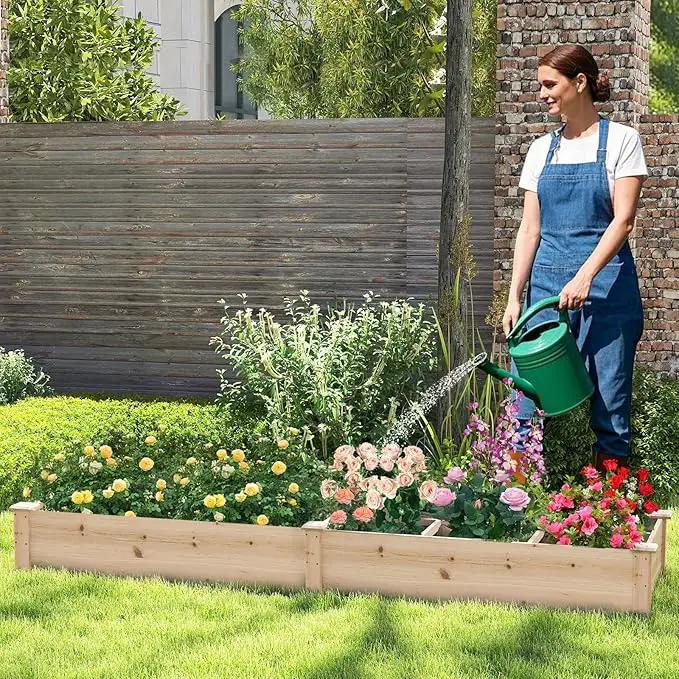 HAPPYGRILL Raised Garden Bed, Wooden Planter Raised Bed w/2 Garden Boxes, 7 Compartments, DIY Painting Available, Elevated Planter Box for Patio Garden Backyard Lawn Gardening, 90” x 25” x 10” by GreenHaven Gardens