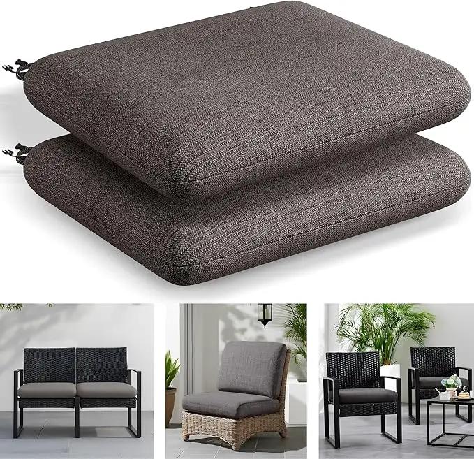 Codi Outdoor Cushions for Patio Furniture 24x24 Inch, Waterproof Chair Seat Cushion with Textured Fabric, Handles & Adjustable Straps, Fade Resistant - Set of 2, Grey by GreenHaven Gardens