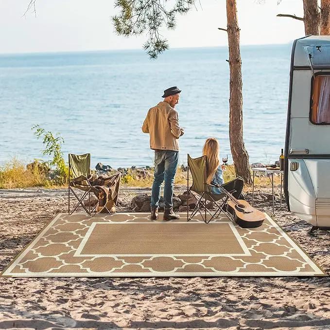 GENIMO 9' x 12' Outdoor Rug for Patio Clearance, Waterproof Indoor Outdoor Plastic Straw Rugs Carpet, Reversible Outside Area Rv Mat for Camping, Balcony Porch, Deck, Picnic, Beach (Brown & Beige) by GreenHaven Gardens