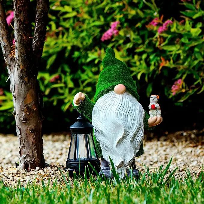 Garden Gnome with Squirrel 11.8, Gnomes with Solar Lantern, Garden Statues Outdoor Clearance, Garden Gnomes Outdoor Funny for Patio Decor, Fall Gnomes by GreenHaven Gardens
