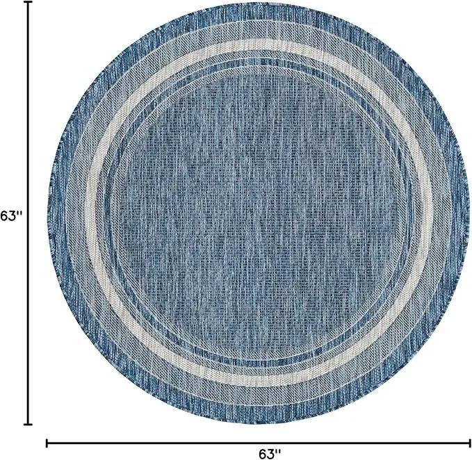 Unique Loom Outdoor Border Collection Area Rug - Soft Border (5' Round Blue/Ivory) by GreenHaven Gardens