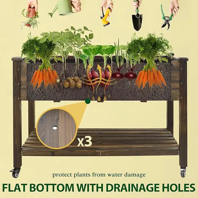 MUPATER 4x2FT Raised Garden Bed, Planter Box with Four Wheels and Legs for Herbs and Vegetables, Elevated Garden Bed with Drainage Holes for Outdoor Indoor, Rustic by GreenHaven Gardens