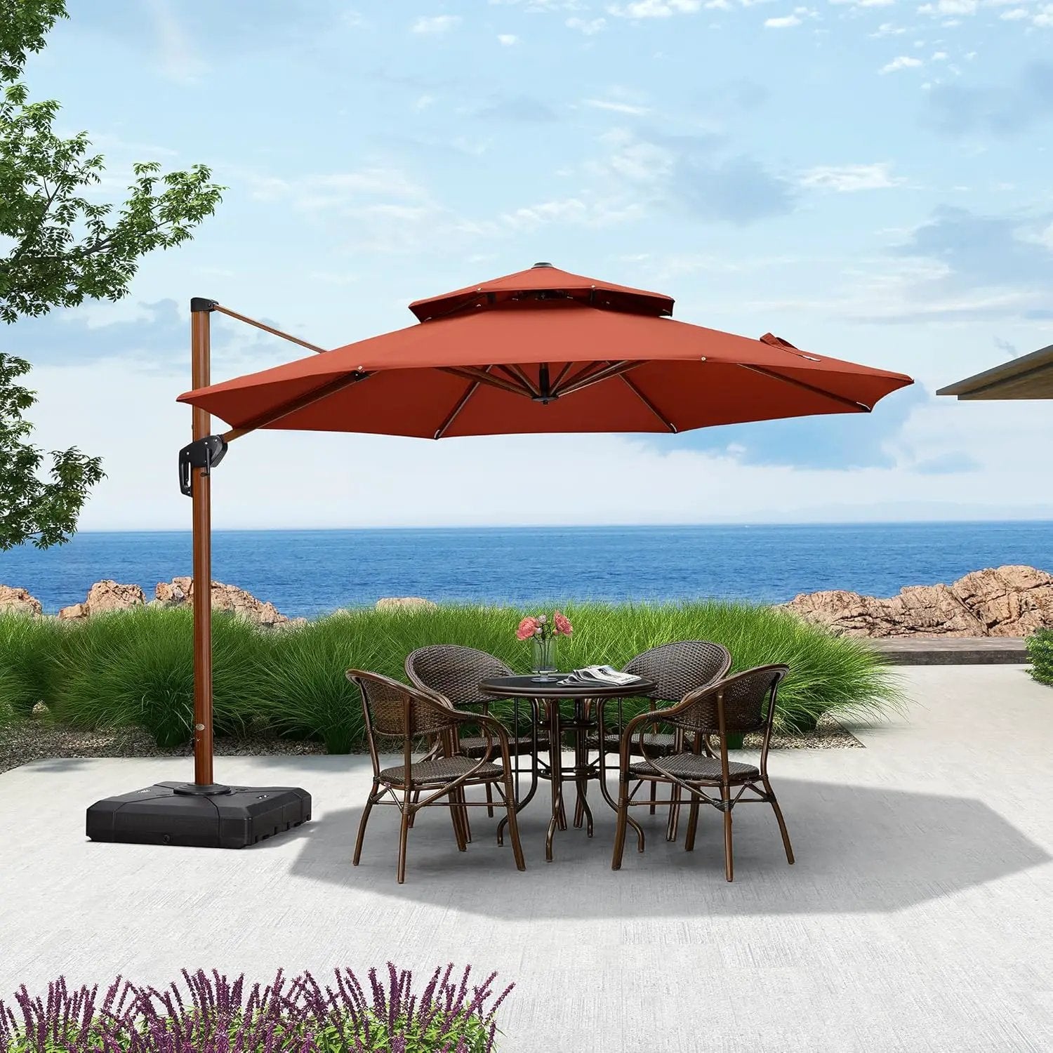 PURPLE LEAF 11ft Patio Umbrella Outdoor Round Umbrellas Large Cantilever Umbrella Windproof Offset Umbrellas Heavy Duty Sun Umbrella for Garden Deck Pool Patio, Brick Red by GreenHaven Gardens