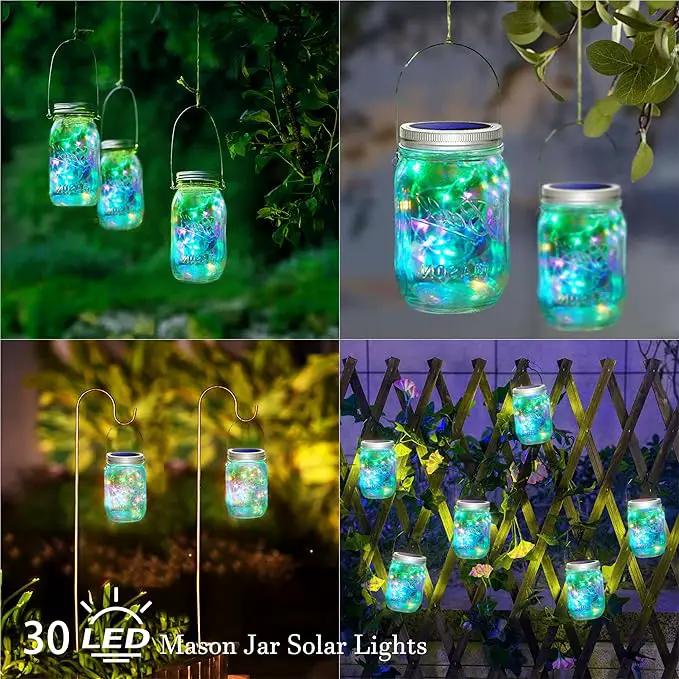 30 LED 10 Packs Solar Mason Jar Lights [Updated] Fairy Firefly Jar Lids String Lights with Hangers Waterproof Patio Yard Garden Wedding Party Decoration - Colorful (NO Jars) by GreenHaven Gardens