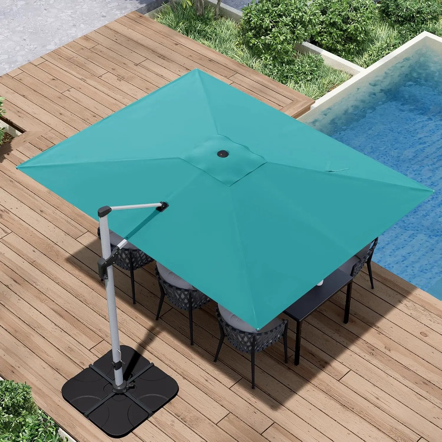 Patio Umbrella, 9' X 12' Outdoor Cantilever Umbrella with 360-degree Rotation for Garden, Deck, Backyard, Pool and Beach, Turquiose by GreenHaven Gardens