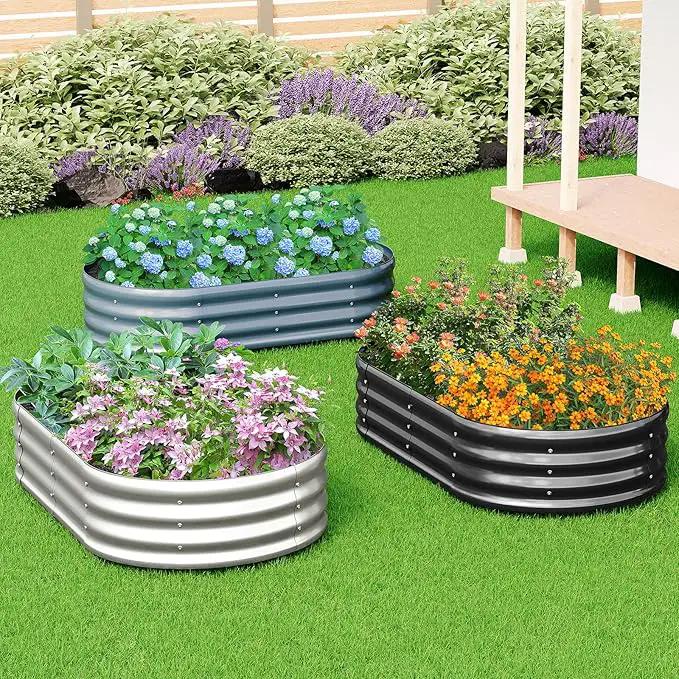 zizin Galvanized Raised Garden Bed Metal Oval Raised Garden Beds Outdoor Planter Box for Vegetables (12x2x1FT, Silver) by GreenHaven Gardens