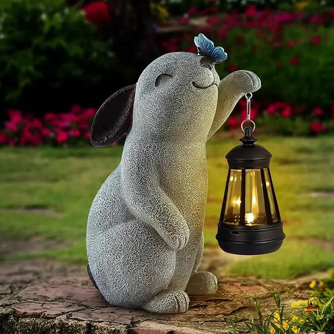 Solar Rabbit Statues for Garden Decor - Outdoor Bunny Figurine with Solar Lantern for Yard Patio Lawn Balcony Ornaments - Garden Gifts for Mothers Day, Grandma, Easter by GreenHaven Gardens