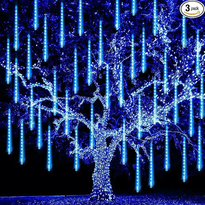 TW SHINE Christmas Meteor Shower Lights Outdoor, 864 LED 12" 24 Tubes Waterproof Christmas Lights Outdoor Plug in, Snow Falling Rain Icicle Xmas Lights Decorations, Blue by GreenHaven Gardens