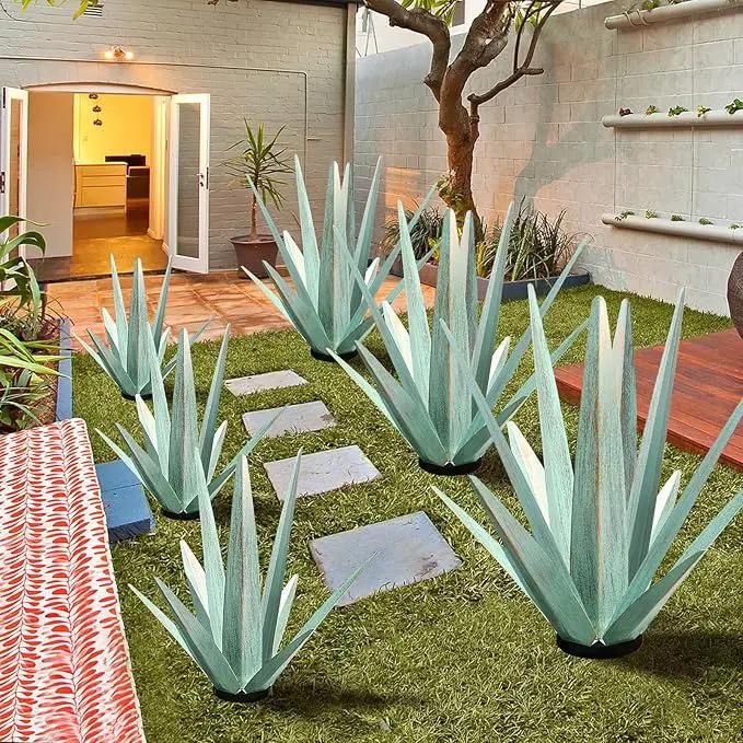Large Tequila Rustic Sculpture, Rustic Metal Agave Plants for Outdoor Patio Yard, Home Decor Hand Painted Metal Agave Garden Yard Statue, Outdoor Lawn Ornaments (Mint Green - L) by GreenHaven Gardens
